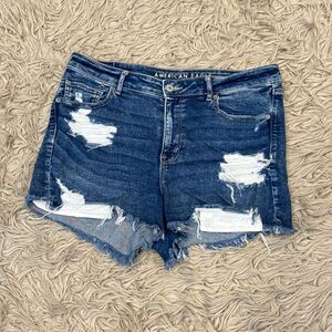 American Eagle Outfitters Dark Blue Distressed Jean Shorts